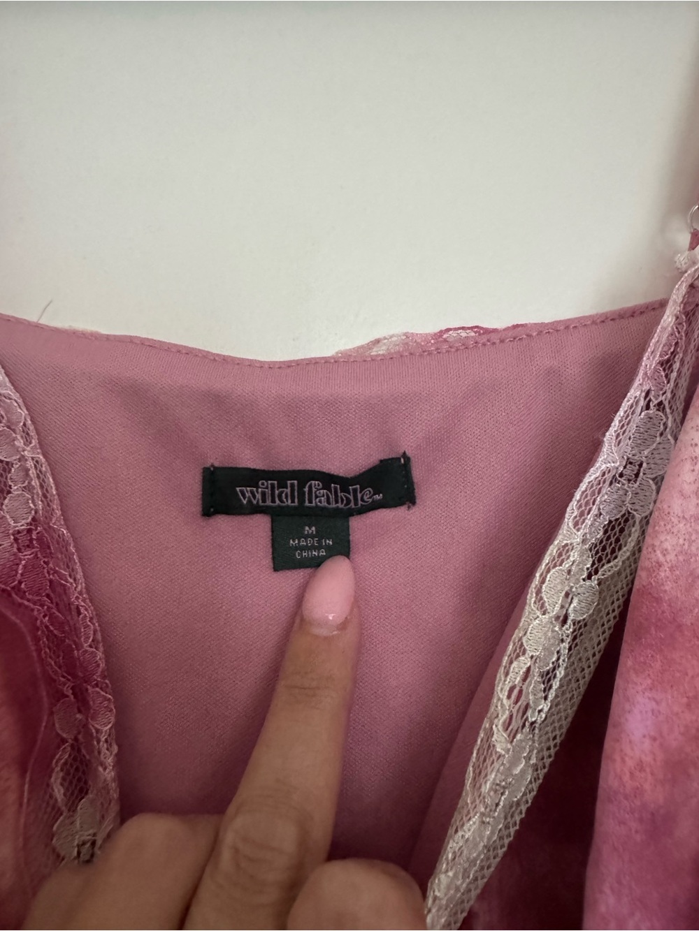Asymmetrical Pink Tie-Dye Lace Trim Slip Dress - Picture 4 of 5